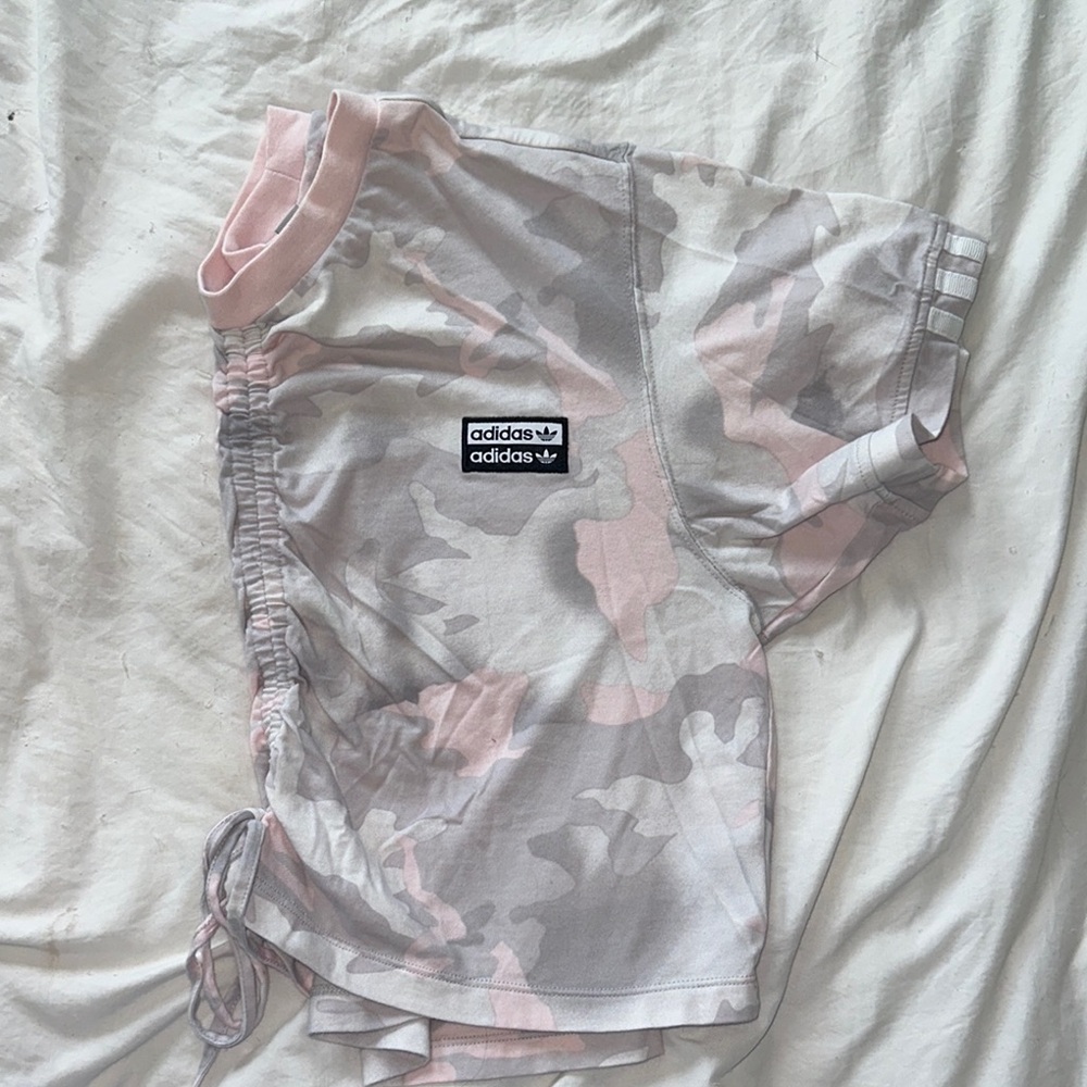 Adidas Pink and Gray Camouflage Cropped Shirt